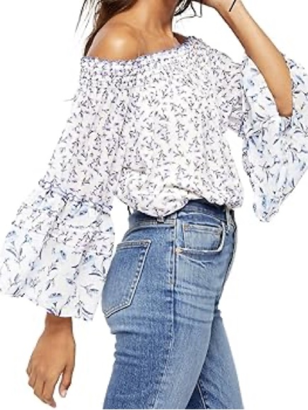 Free People - Rose Valley Off The Shoulder Floral Lined Boho Blouse Size Small